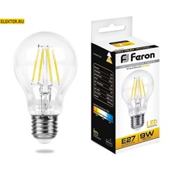 Лампа филаментная светодиодная Feron LB-63 "Шар" E27 9W 2700K арт 25631