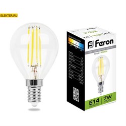 Лампа филаментная светодиодная Feron LB-52 "Шарик" E14 7W 4000K арт 25875