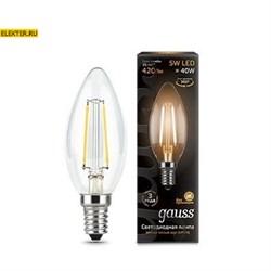 Лампа филаментная Gauss LED Filament "Свеча" E14 5W 420lm 2700К арт 103801105